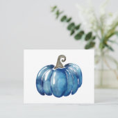 Seizoensgebonden blauwe aquarel Thanksgiving pompo Briefkaart (Staand voorkant)