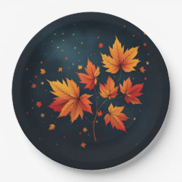 Seizoensgebonden blauwe herfst feestelijke bladere papieren bordje