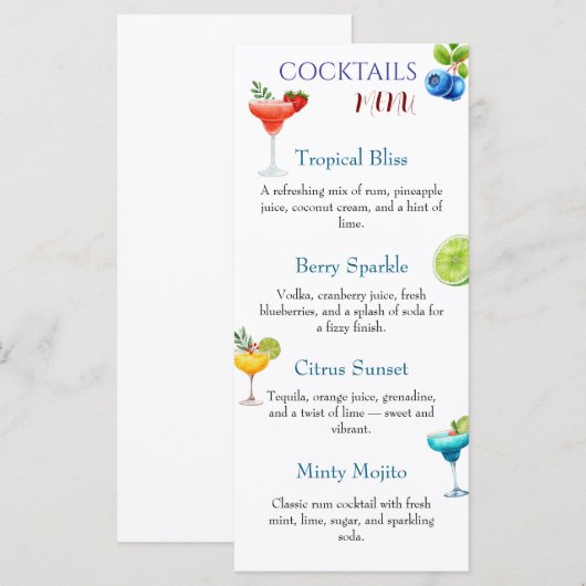 Seizoensgebonden Cocktail Menu met Waterverf Aardb (Voorkant / Achterkant)
