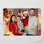 Seizoensgebonden familie Foto's met snoepriemen Folie Feestdagenkaart (Voorkant)