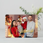 Seizoensgebonden familie Foto's met snoepriemen Folie Feestdagenkaart (Staand Voorkant)