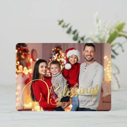 Seizoensgebonden familie Foto's met snoepriemen Folie Feestdagenkaart (Staand Voorkant)