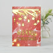 Seizoensgebonden feestelijke rode glitter Gold voo Folie Feestdagenkaart (Staand Voorkant)