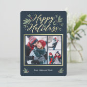 Seizoensgebonden gloedbewerkbare kleur 3-fotofeest feestdagenkaart (Staand voorkant)