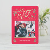 Seizoensgebonden gloedbewerkbare kleur 3-fotofeest feestdagenkaart (Staand voorkant)