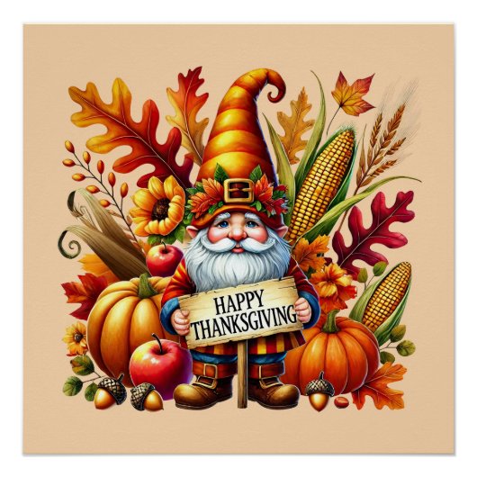 Seizoensgebonden Happy Thanksgiving-kabouterfeest Perfect Poster (Voorkant)