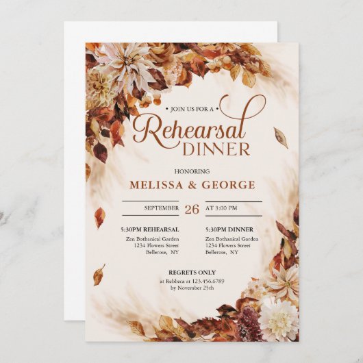 Seizoensgebonden herfst en herfstbloemen en bladko kaart (Voorkant / Achterkant)