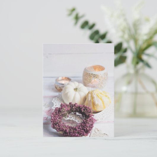 Seizoensgebonden herfstkaars en pompoenstilstand briefkaart (Staand voorkant)