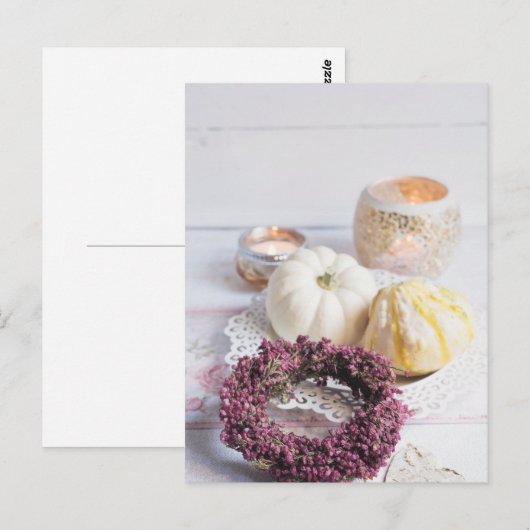 Seizoensgebonden herfstkaars en pompoenstilstand briefkaart (Voorkant / Achterkant)