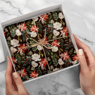 Seizoensgebonden holly bessen poinsettia donker pa tissuepapier