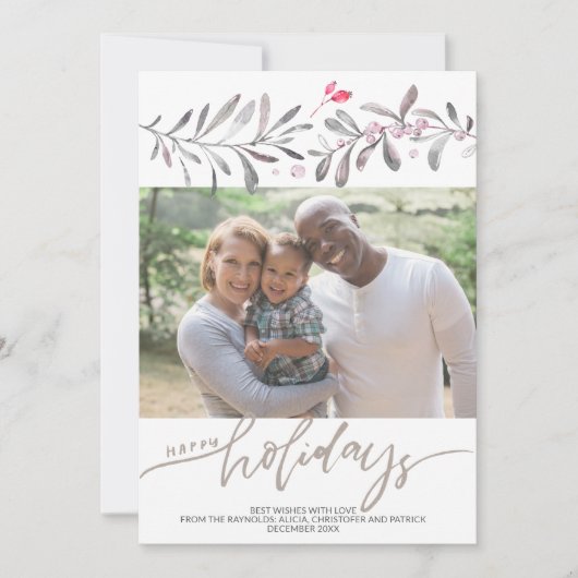 Seizoensgebonden Kerst Waterverf Mistletoe Foto Feestdagenkaart (Voorkant)