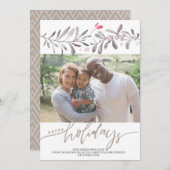 Seizoensgebonden Kerst Waterverf Mistletoe Foto Feestdagenkaart (Voorkant / Achterkant)