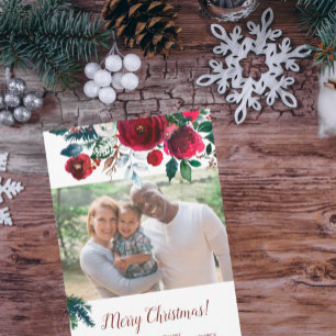 Seizoensgebonden kerstfoto waterverf bloemboeket feestdagenkaart