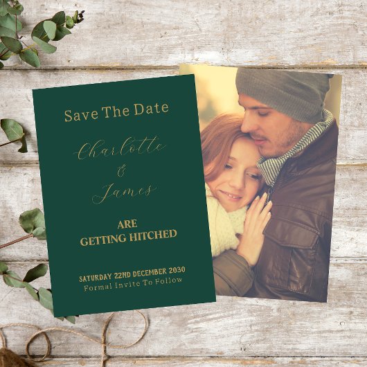 Seizoensgebonden Paar Foto Goud Bruiloft Script Gr Save The Date