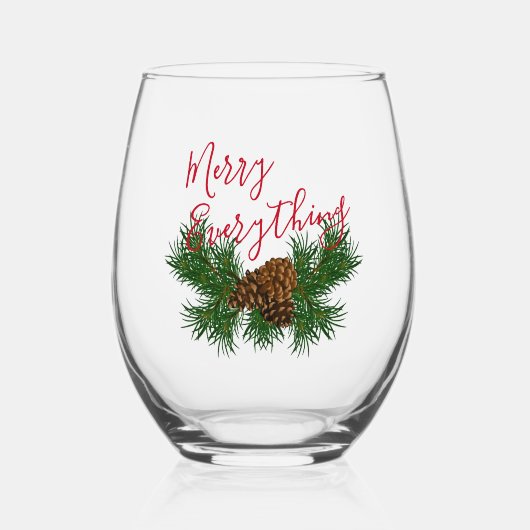 Seizoensgebonden Pine Cone Needles Merry Everythin Wijnglas Zonder Voet (Voorkant)