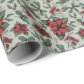 Seizoensgebonden rode poinsettia's en groene besse cadeaupapier (Rol Hoek)
