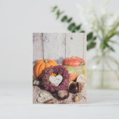Seizoensgebonden rustige herfst kastanje en pompoe briefkaart (Staand voorkant)