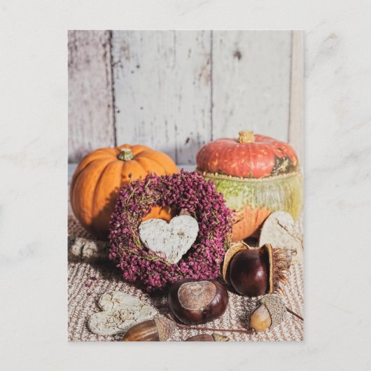 Seizoensgebonden rustige herfst kastanje en pompoe briefkaart (Voorkant)