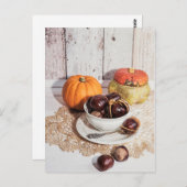 Seizoensgebonden rustige herfst kastanje en pompoe briefkaart (Voorkant / Achterkant)