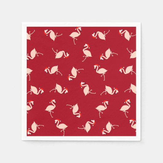 Seizoensgebonden Santa Flamingos Burgundy Pattern Servet (Voorkant)