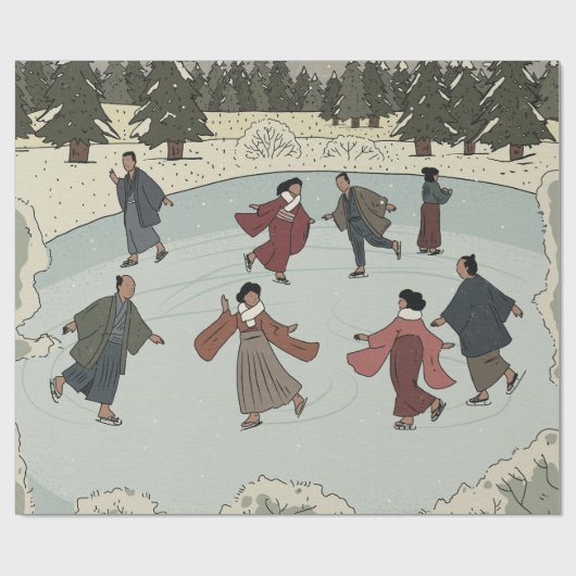Seizoensgebonden schaatsen cadeaupapier (Vlak)