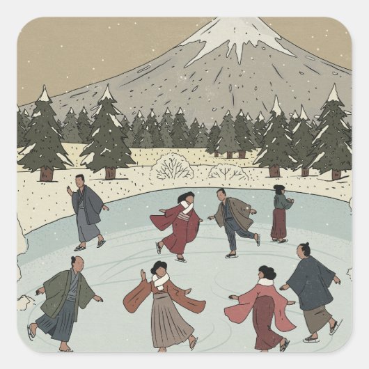 Seizoensgebonden schaatsen vierkante sticker (Voorkant)