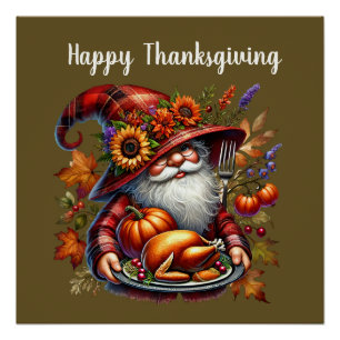 Seizoensgebonden Thanksgiving kalkoen kabouter din Perfect Poster