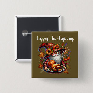 Seizoensgebonden Thanksgiving kalkoen kabouter din Vierkante Button 5,1 Cm