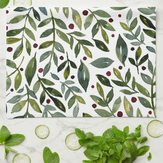 Seizoensgebonden waterverf en bessen theedoek (Gevouwen)