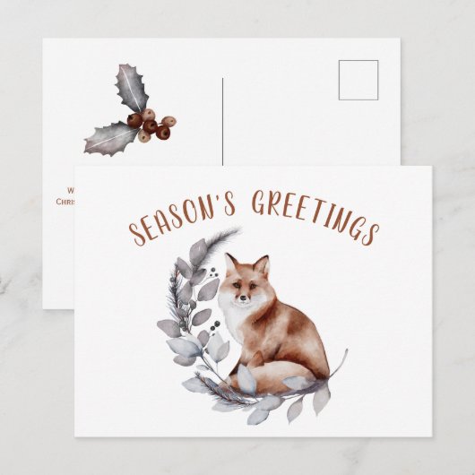 SeizoensGreetings Red Fox KerstGreenery Briefkaart (Voorkant / Achterkant)
