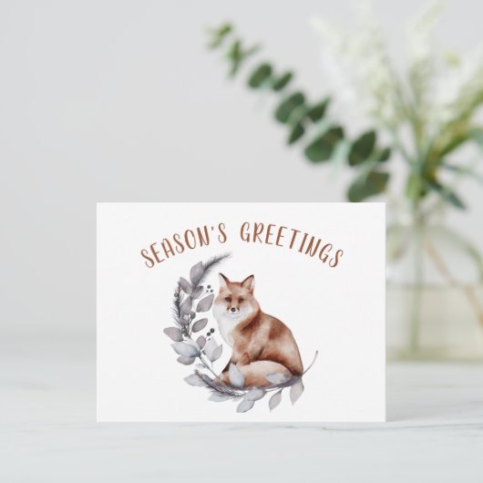 SeizoensGreetings Red Fox KerstGreenery Briefkaart (Staand voorkant)