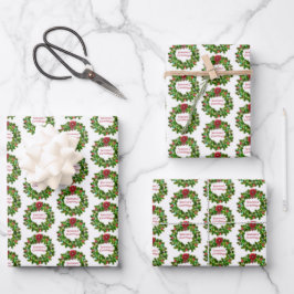 Seizoensgriet Typografie Wreath Red Green Inpakpapier Vel