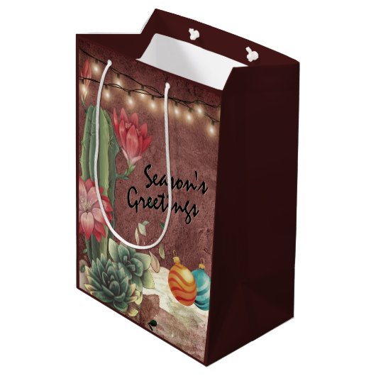 Seizoensgrietcactus en Succulents Kerstmis Medium Cadeauzakje (Achterkant Gekanteld)