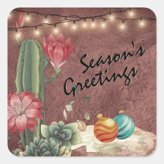 Seizoensgrietcactus en Succulents Kerstmis Vierkante Sticker (Voorkant)