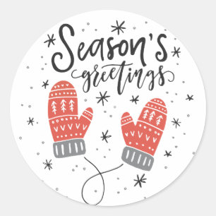 Seizoensgrietings Red Mittens Holiday Sticker I