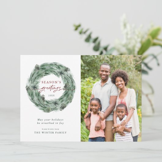 Seizoensgriettenboom met foto's feestdagenkaart (Staand voorkant)