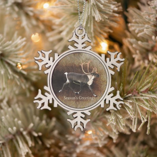 Seizoensgroet - Bull Cariou (rendier) Tin Sneeuwvlok Ornament (Boom)