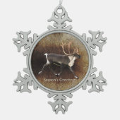 Seizoensgroet - Bull Cariou (rendier) Tin Sneeuwvlok Ornament (Voorkant)