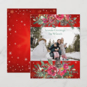 Seizoensgroet Rode Groene Dennenappels Tak Foto Feestdagenkaart (Voorkant / Achterkant)