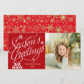 Seizoensgroet Script Rode Vakantie Fotokaart Feestdagenkaart (Voorkant / Achterkant)