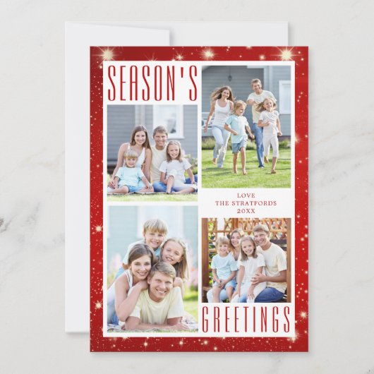 Seizoensgroeten 4 foto collage rode lichten feestdagenkaart (Voorkant)
