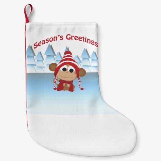 Seizoensgroeten. aap kleine kerstsok (Voorkant)