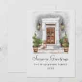 Seizoensgroeten Aquarelhuis en Hond Feestdagenkaart (Voorkant / Achterkant)