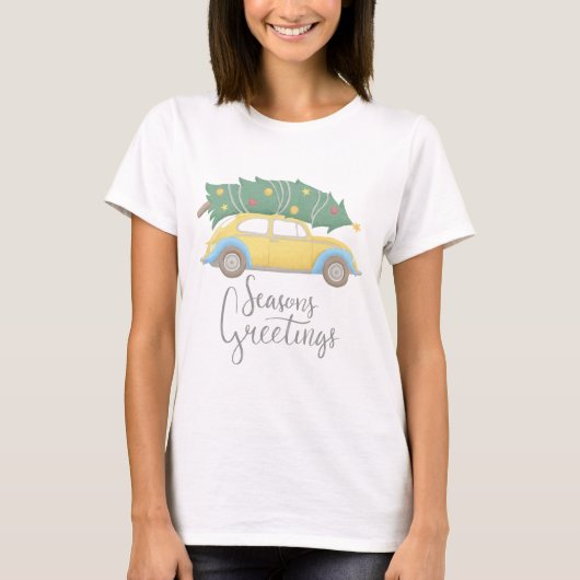Seizoensgroeten Auto & Boom T-shirt (Voorkant)