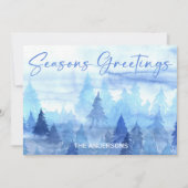 Seizoensgroeten Blauwe Aquarel Dennenbomen  Feestdagenkaart (Voorkant)