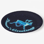 Seizoensgroeten - Blauwe Caraïben (rendieren) Papieren Bordje (Gekanteld)