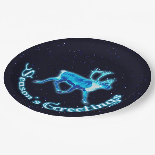 Seizoensgroeten - Blauwe Caraïben (rendieren) Papieren Bordje (Gekanteld)