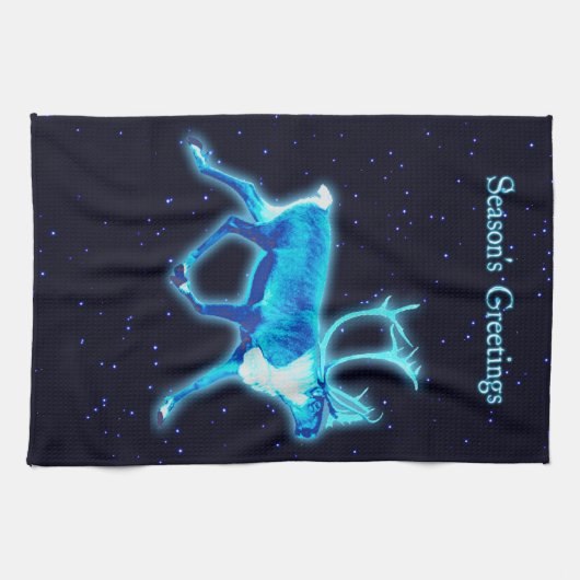 Seizoensgroeten - Blauwe Caraïben (rendieren) Theedoek (Horizontaal)