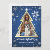 Seizoensgroeten Blauwe Kerstaven Foto Feestdagenkaart (Voorkant)