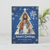 Seizoensgroeten Blauwe Kerstaven Foto Feestdagenkaart (Staand voorkant)